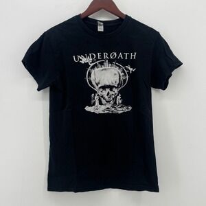 Underoath Band Graphic T-Shirt Mens Small Black Skull Halo Post-Hardcore Gildan